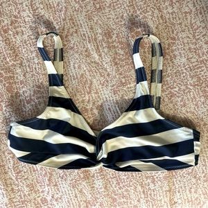Solid and Striped Bikini Top, Navy Blue & White, Metal Clasp Closure, Sz Medium